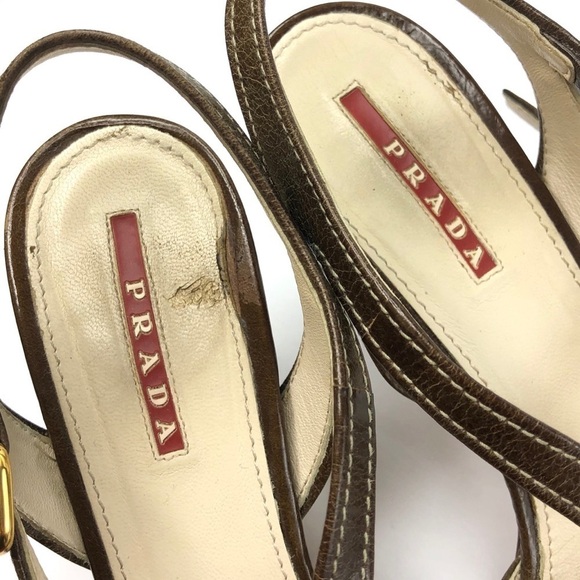 Prada authentic brown leather stacked heel sandal cross straps open toe EU 38 - Picture 5 of 12